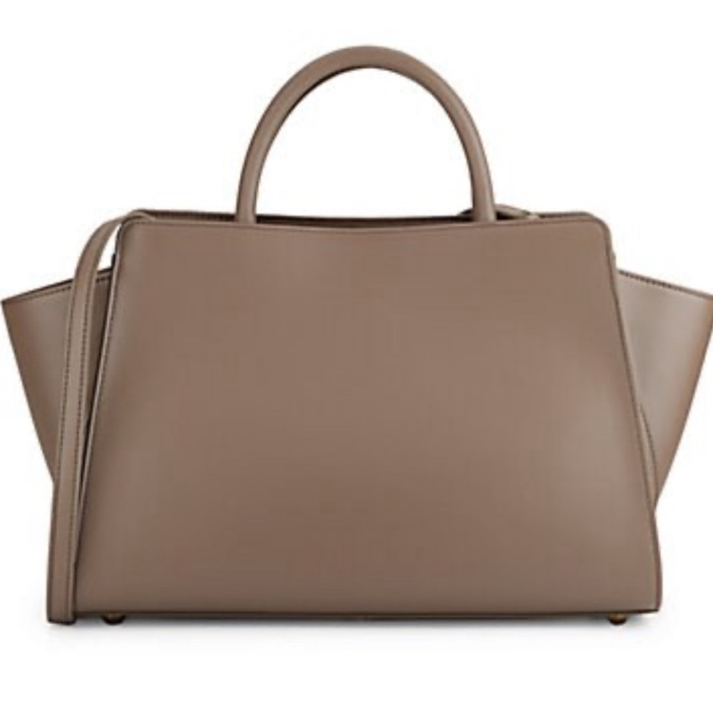 Zac Posen large Leather Brown Satchel with Structured Design and Gold Hardware